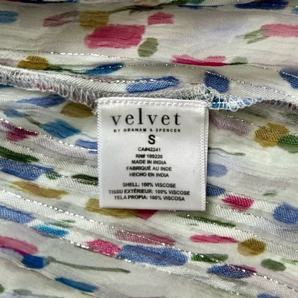 Velvet by Graham & Spencer Anastasia Printed Lurex Dress Long Sleeve Smocked S - Picture 14 of 16